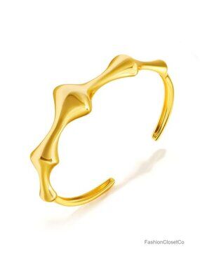 18k Gold Plated Cuff Bangle Bracelet Bone Joint Vintage Open Cuff